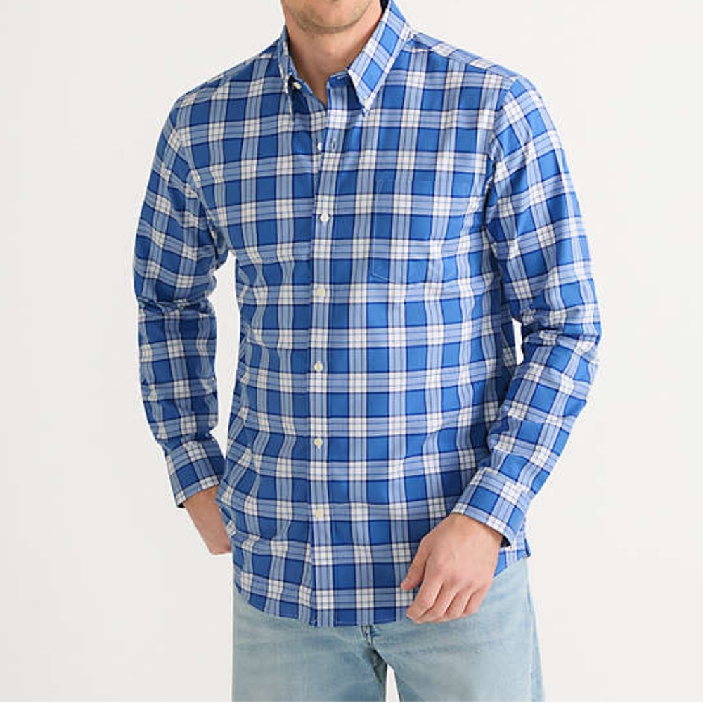 LANDS' END the commuter shirt LONG SLEEVE regular fit sz XL NWT DARK BLUE PLAID